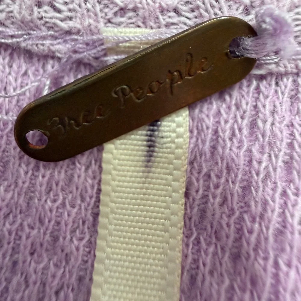 Free People Lavender Waffle Knit Crochet Lace Sweetheart Thermal Top XS Purple